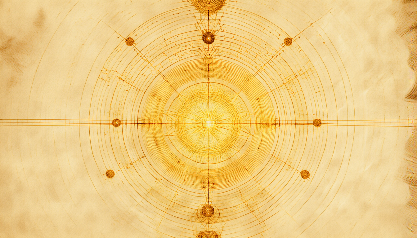 A radiant golden sacred-geometry mandala on aged parchment